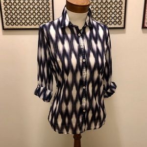 Talbots Sheer Cotton Top Blue White Small Petite